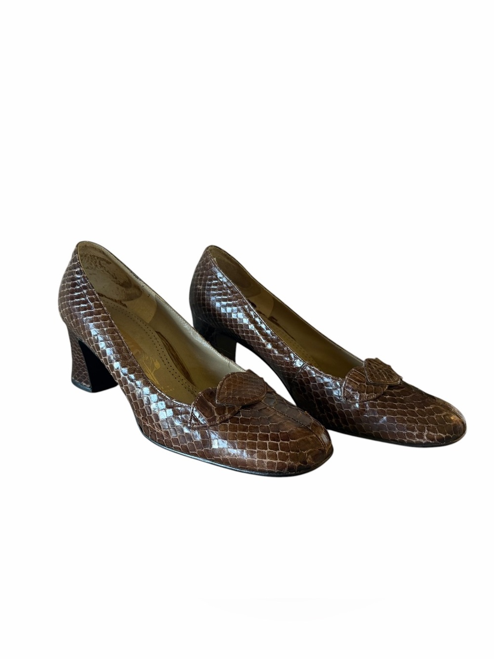 Vintage 60s/70s Dorndorf Brown Reptile Print  Heels Pumps Size 7